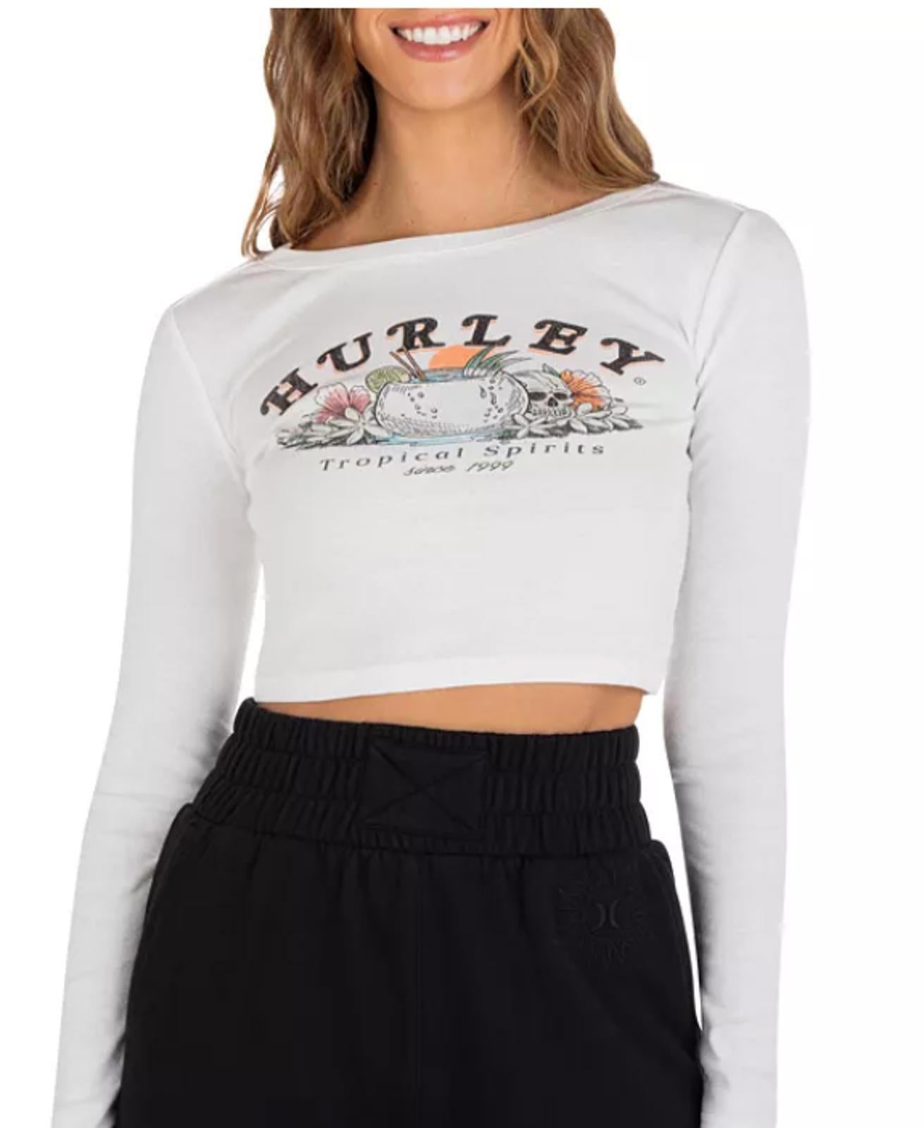 HURLEY JUNIORS TROPICAL SPIRITS COTTON WHITE LONG SLEEVE TEE - Size - Small