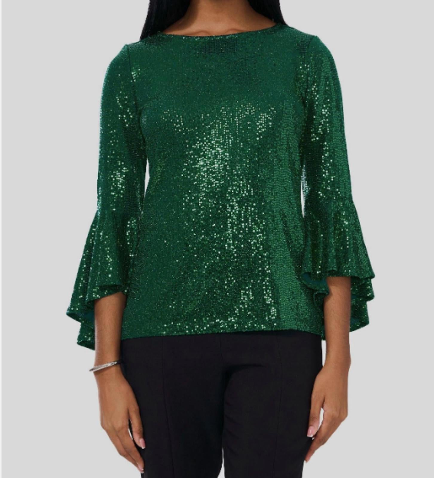 MSK Green Sequin Top - Size Large