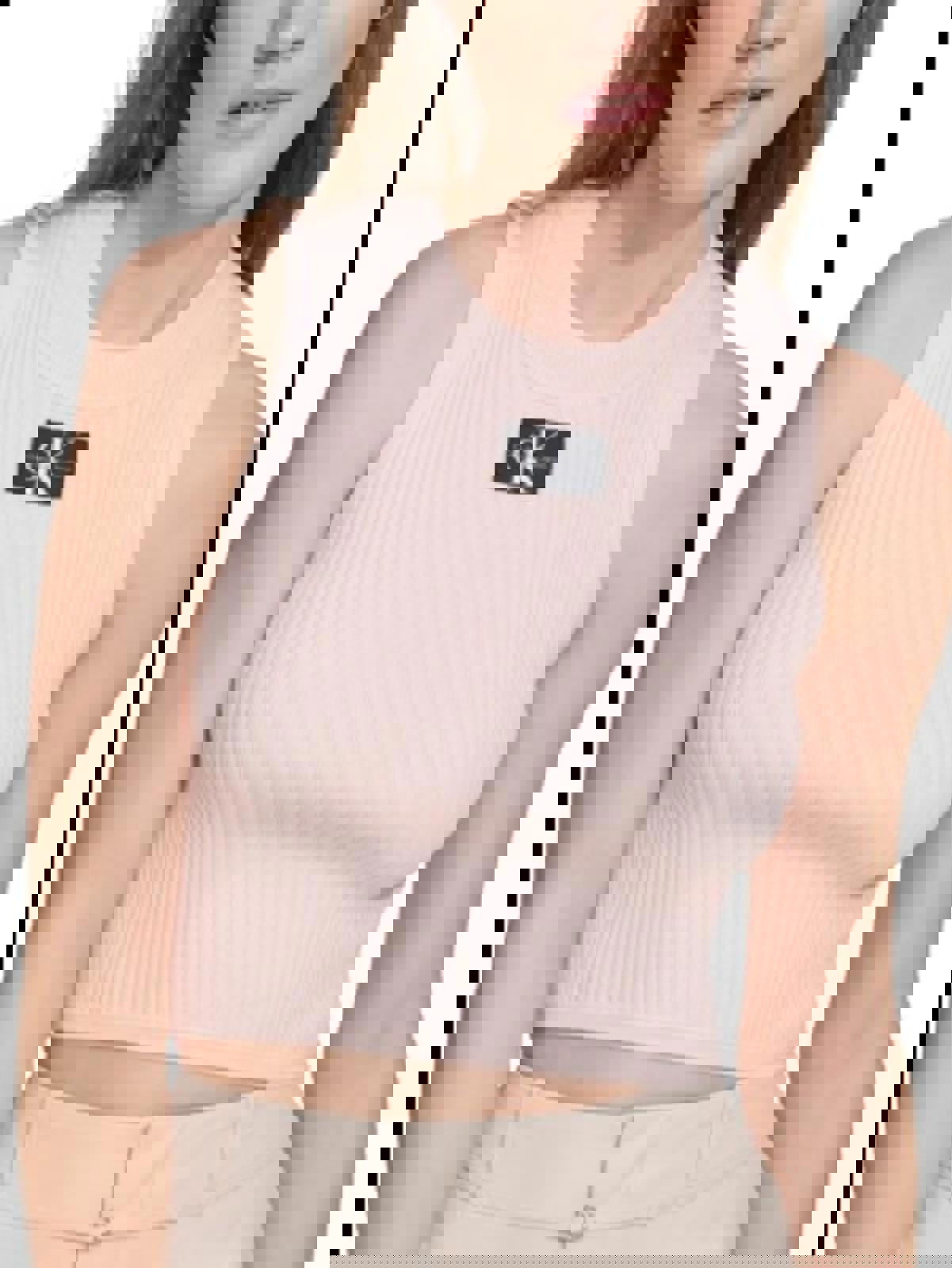 CALVIN KLEIN JEANS RIBBED ANGLED-HEM CROP TOP - Size - Medium