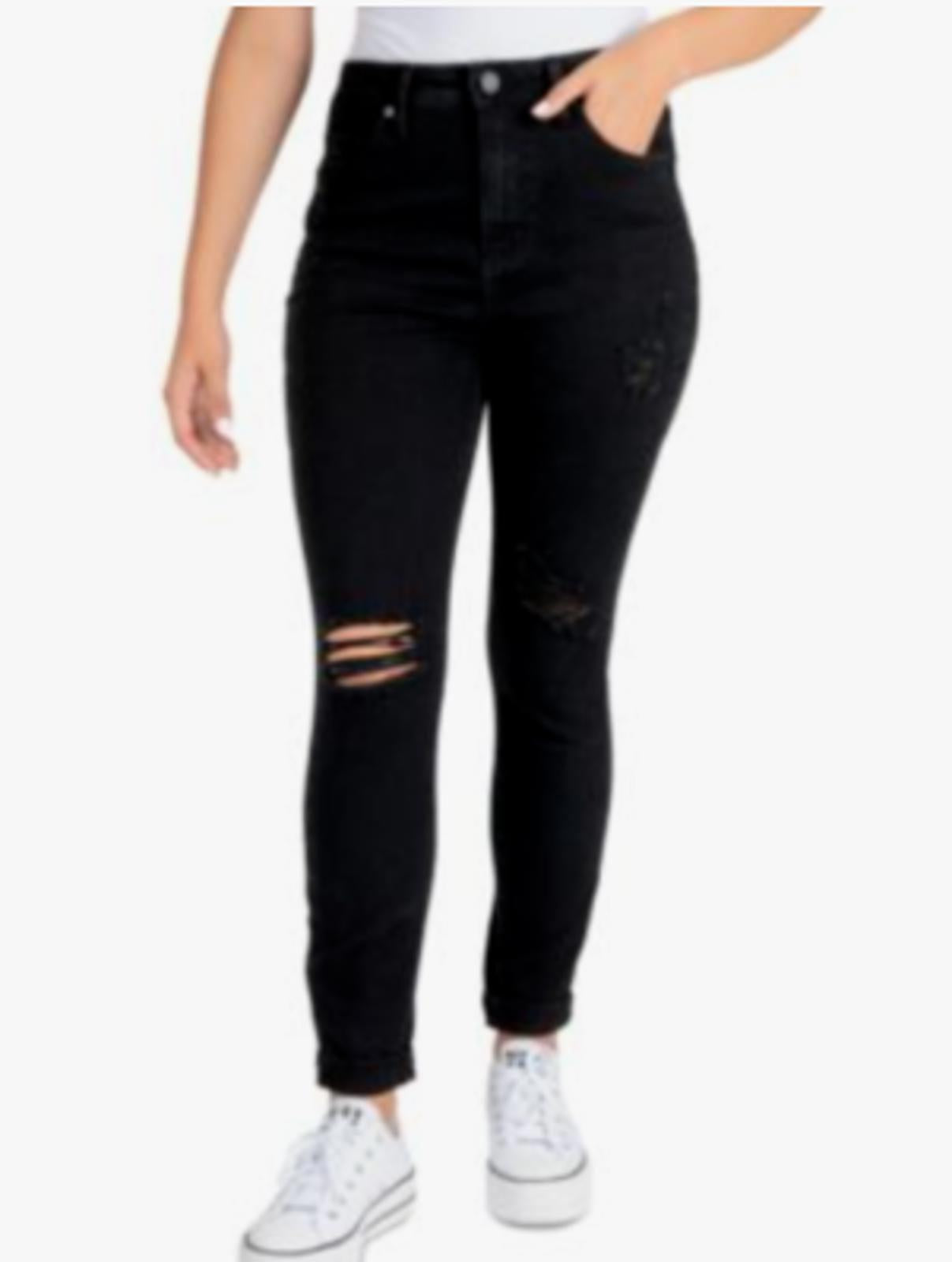 INDIGO REIN JUNIORS HIGH-RISE DESTUCTED C BLACK - Size - 9