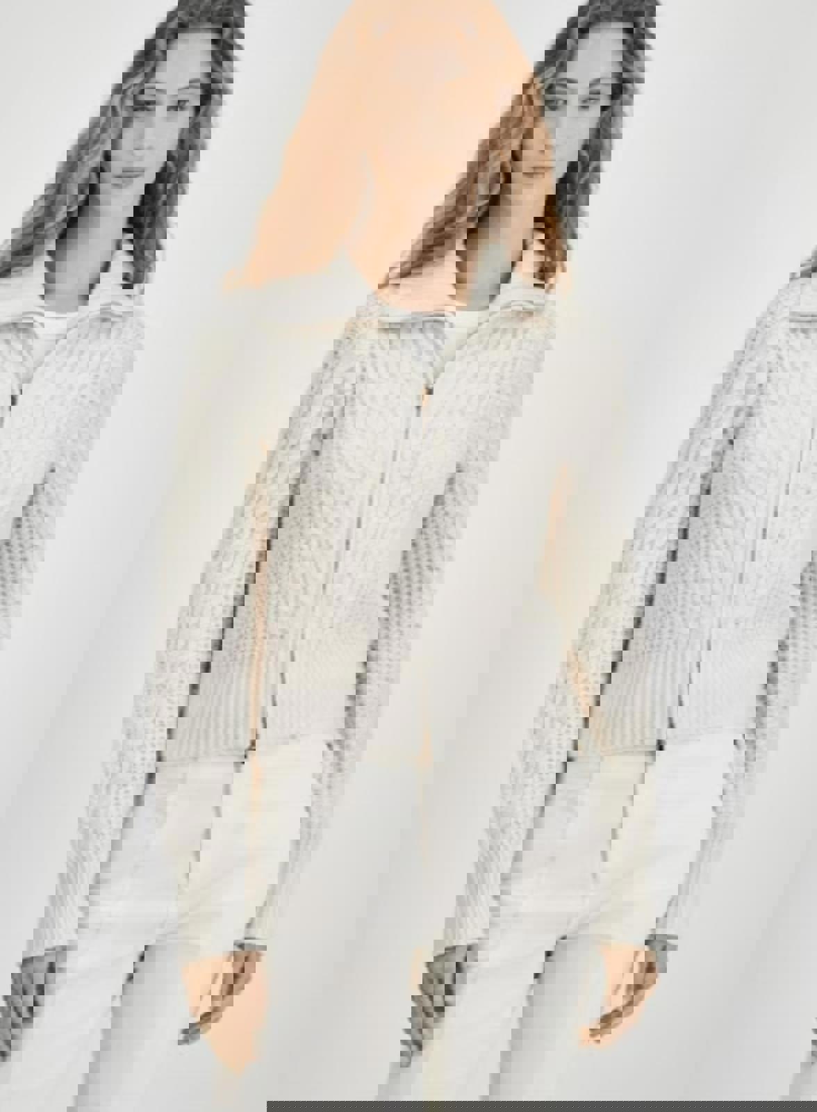 HIPPIE ROSE JUNIORS CABLE-KNIT SWEATER ZIP-FRONT IRISH CREAM - Size - XS