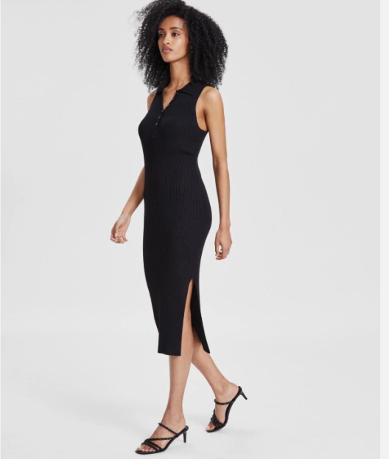 Calvin Klein Women's Sleeveless Ribbed Polo Dress - Size XL - Black