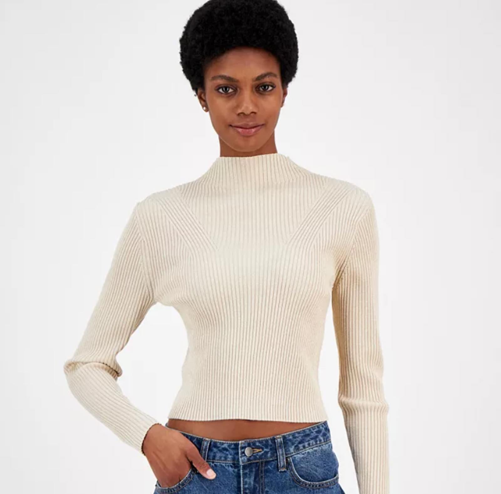 MADDEN GIRL JUNIORS METALLIC RIBBED MOCK- IRISH CREAM - Size - XL