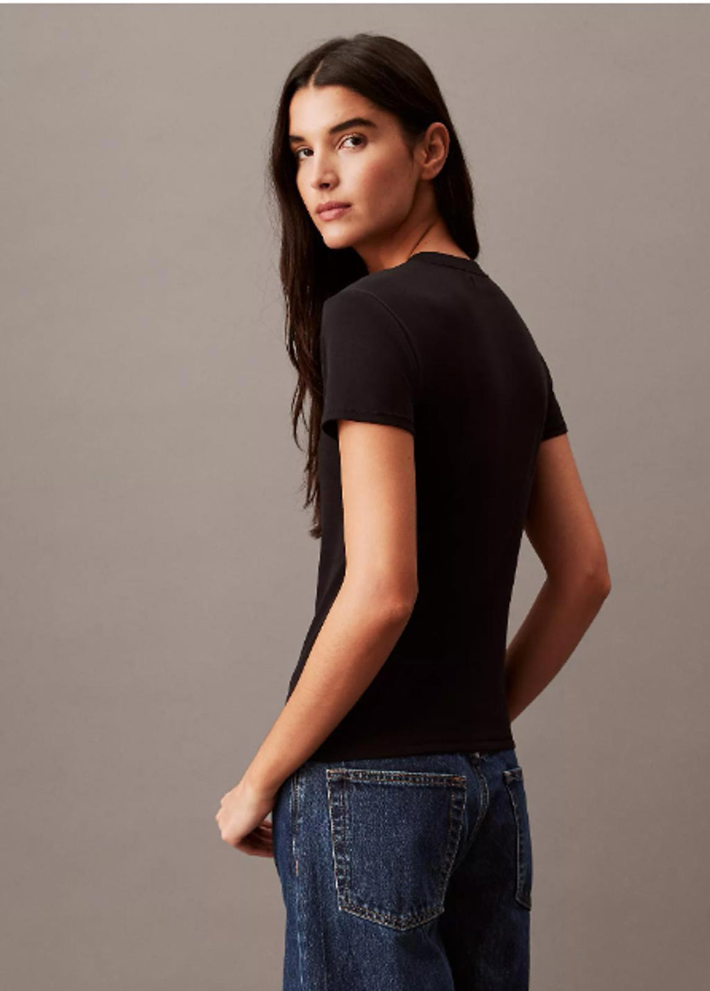 CALVIN KLEIN JEANS COTTON CREWNECK SHORT SLEEVE- BLACK - Size - M