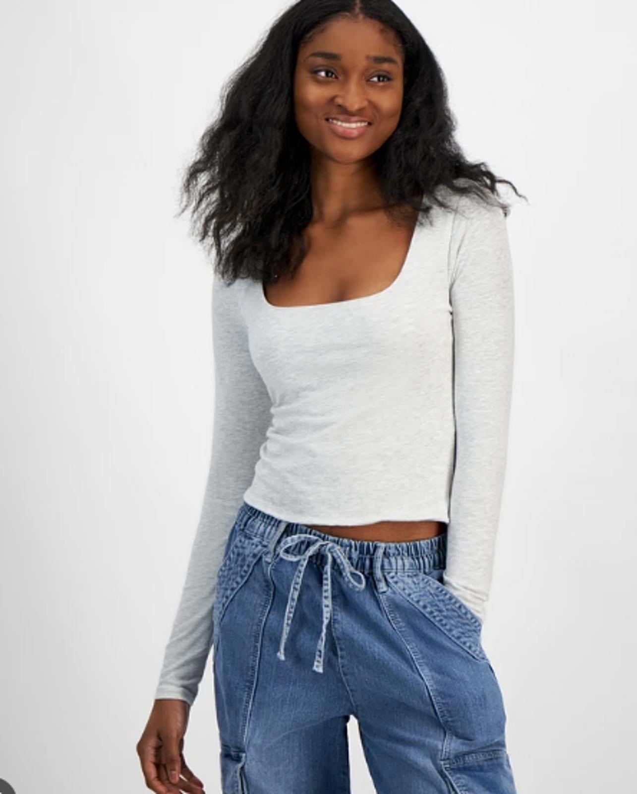 PLANET HEART WOMENS SQUARE-NECK CROPPED GRAY - Size - XL