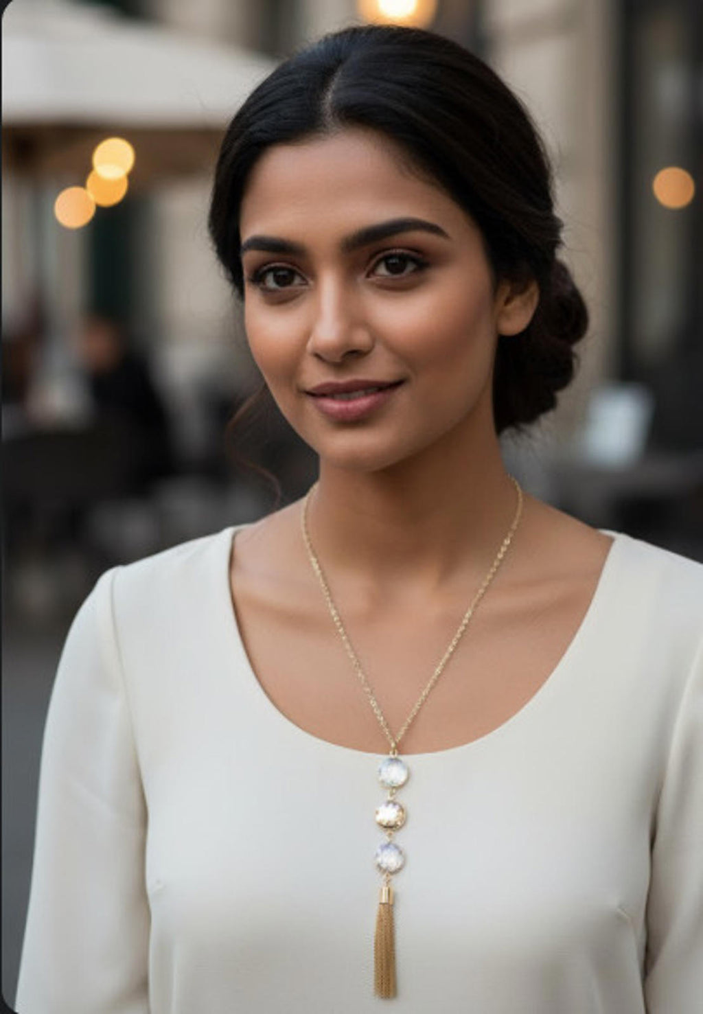 Banana Republic XOXO Gold Tone Silver Tone Hammered Metal Necklace Chain Tassel