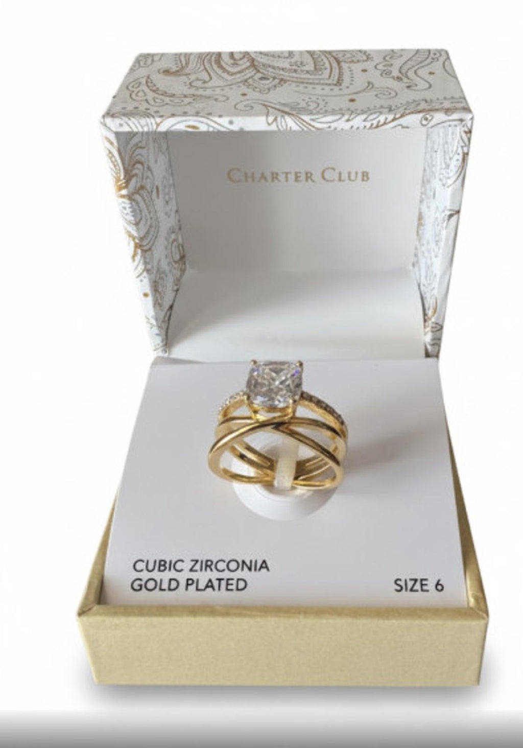 Charter Club Gold-Tone Cubic Zirconia Overlap Open Ring