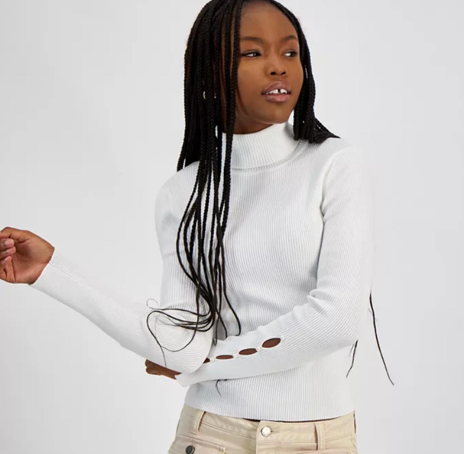 HOOKED UP BY IOT JUNIORS TURTLENECK SWEATER BRIGHT WHITE - Size - XL