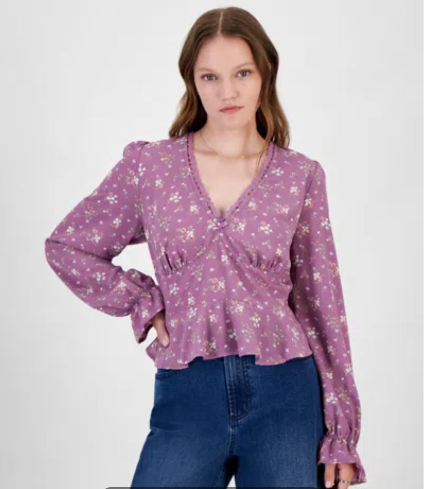 CELEBRITY PINK JUNIORS V-NECK PRINTED PEPLUM VALERIAN FLORAL - Size - Medium