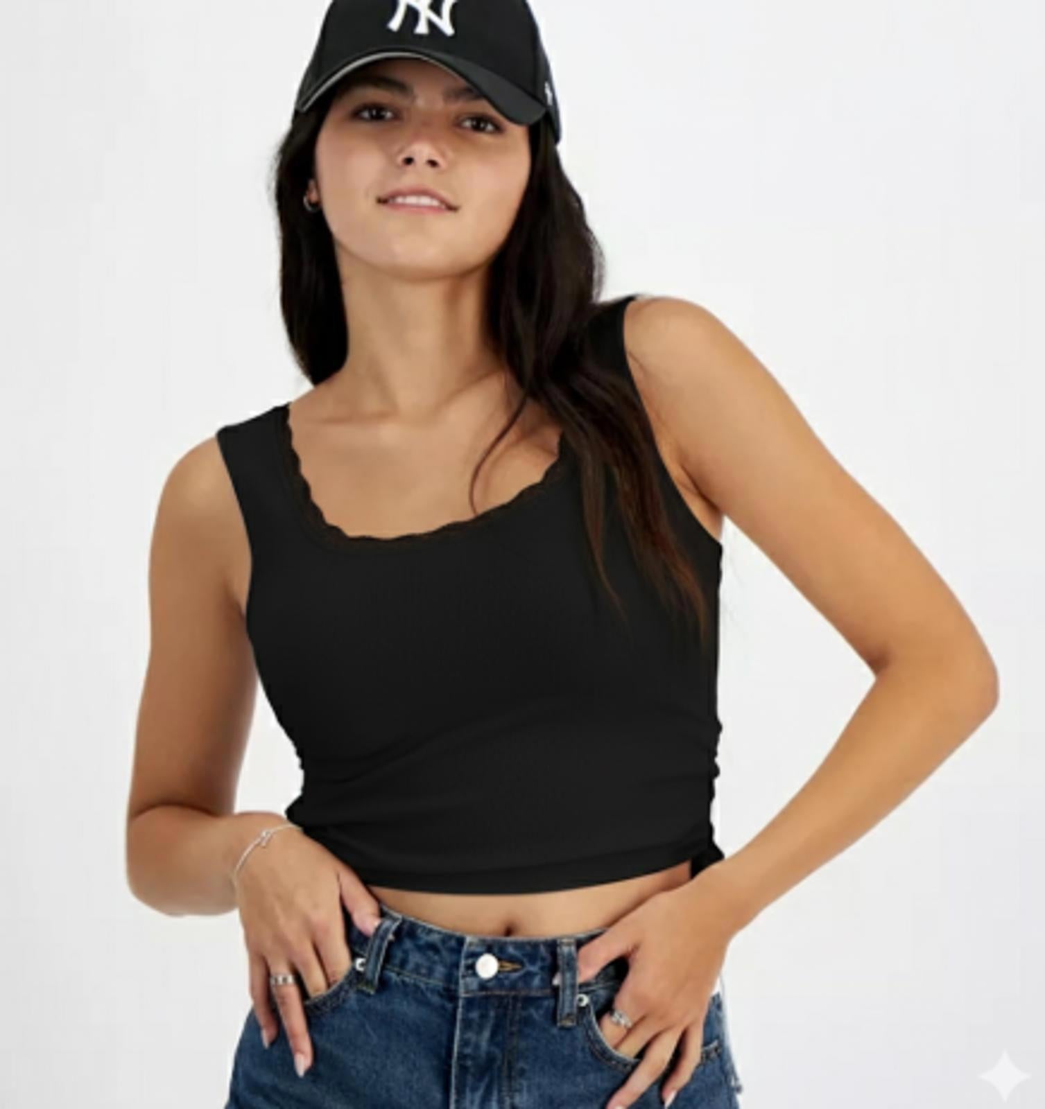 PLANET HEART JUNIORS RIBBED LACE-TRIM SIDE BLACK BEAUTY - Size L