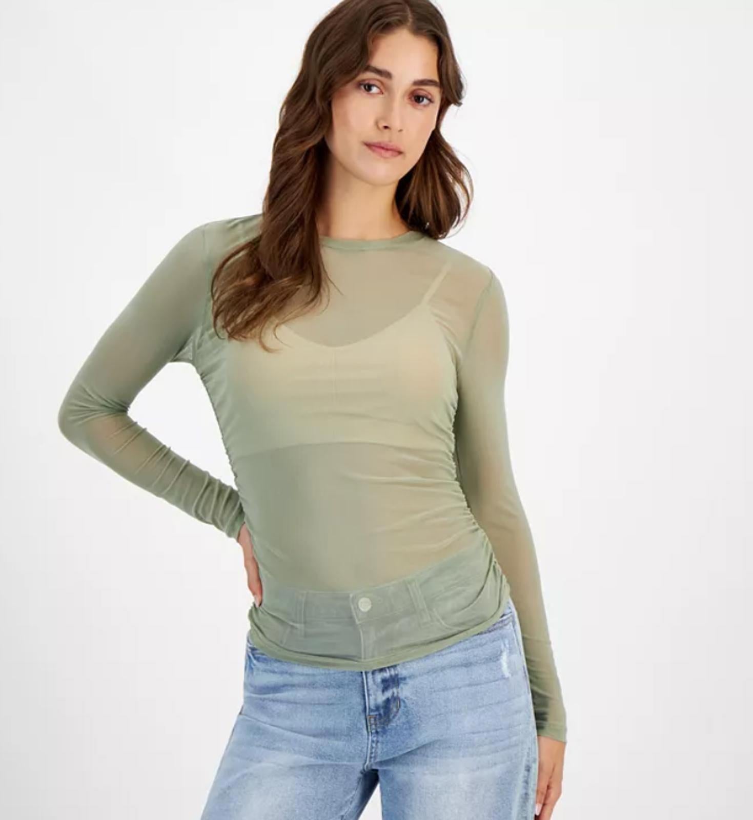 JUST POLLY JUNIORS SIDE-RUCHED LONG-SLEEVE TEE - Size - M