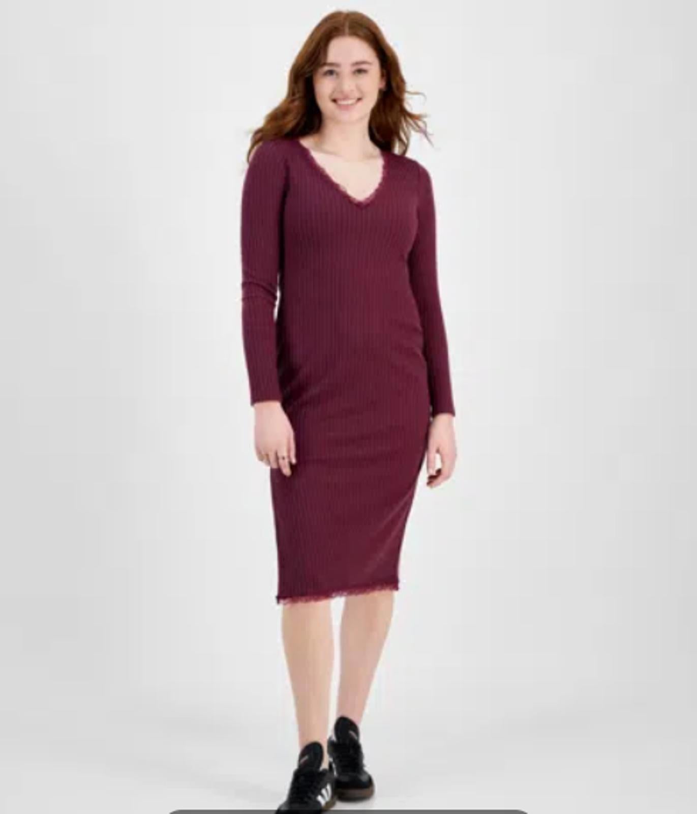 PLANET HEART JUNIORS RIB-KNIT MIDI DRESS SUGAR BEAT - Size - Med