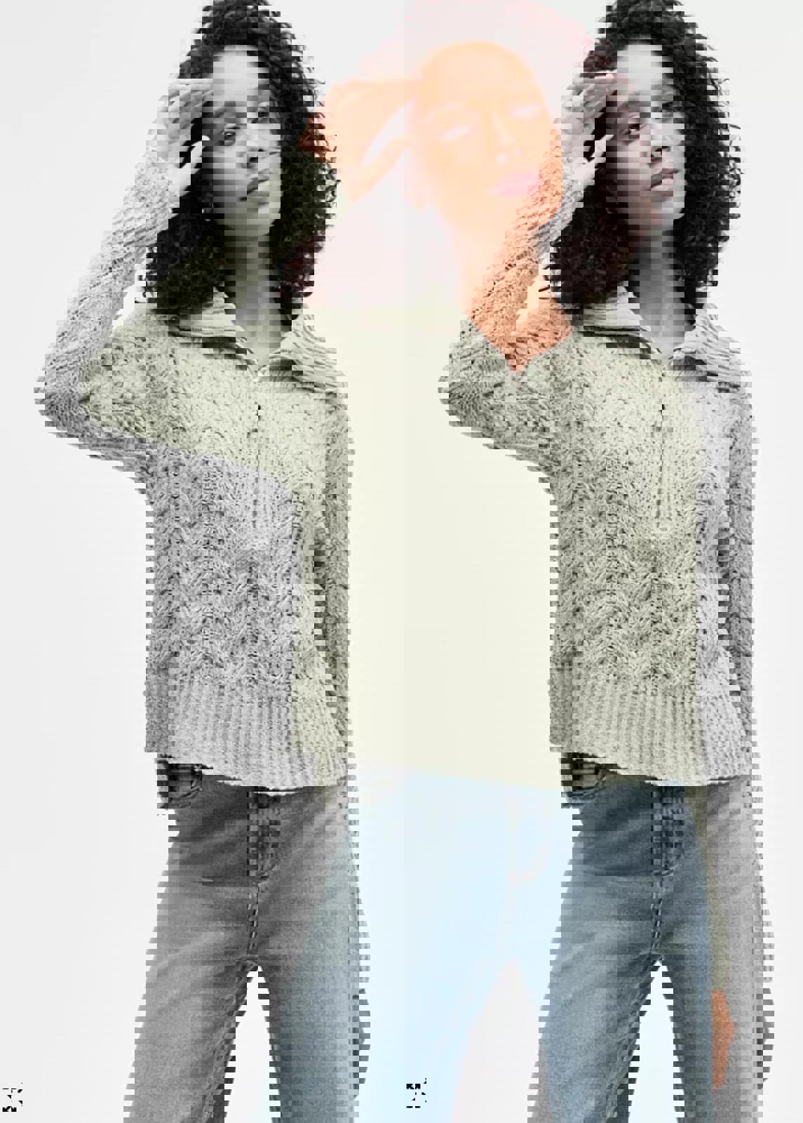 HIPPIE ROSE JUNIORS CABLE-KNIT ZIP-FRONT SWEATER - Size - XL