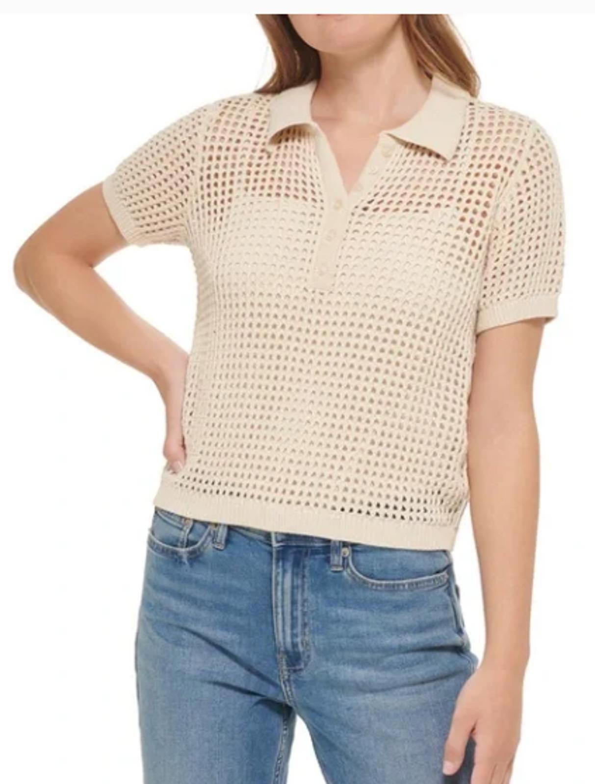 CALVIN KLEIN JEANS WOMENS OPEN-STITCH SHORT-SLEEVE SWEATER- Size M