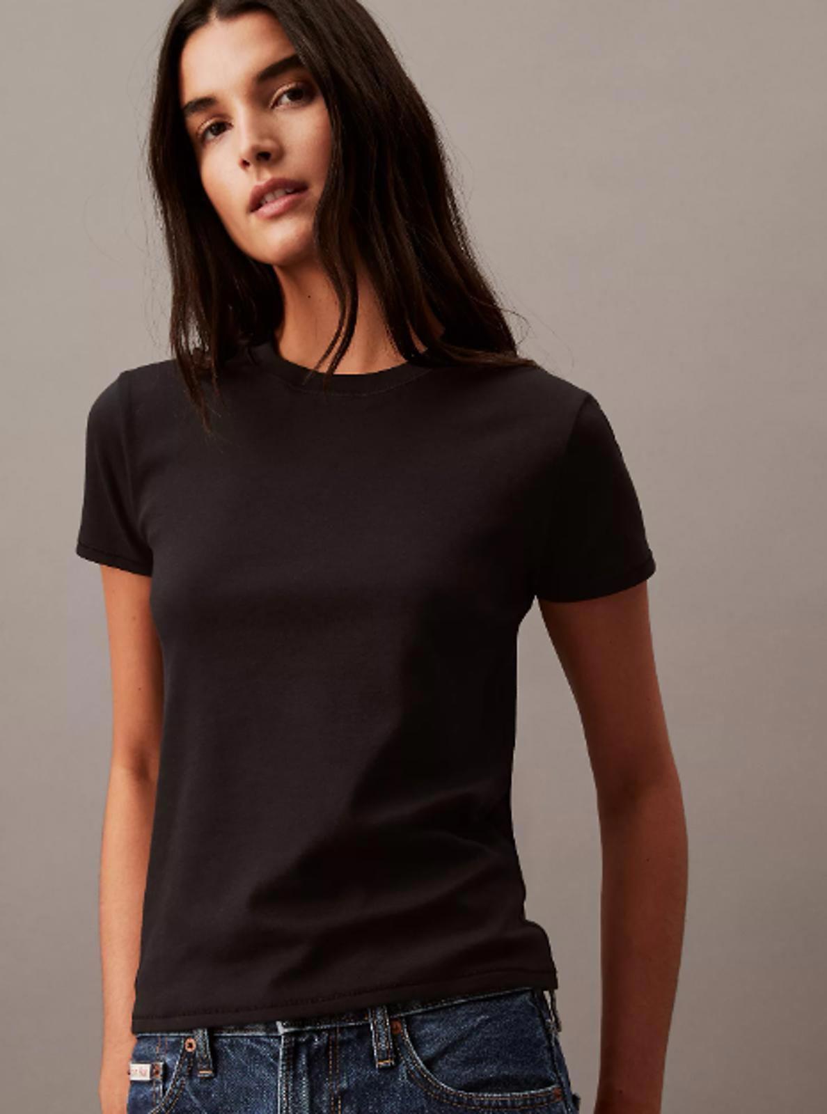 CALVIN KLEIN JEANS COTTON CREWNECK SHORT SLEEVE- BLACK - Size - M