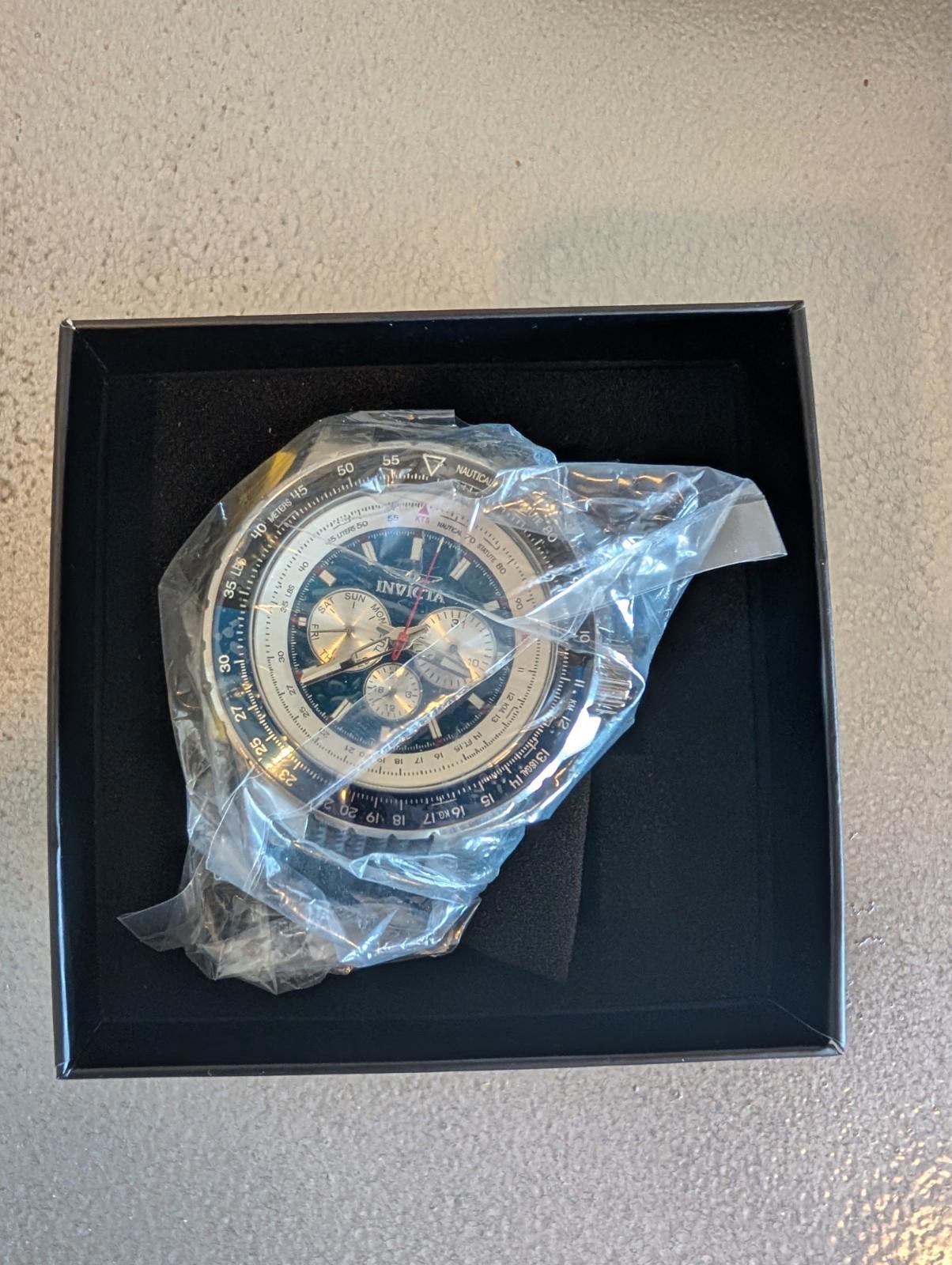 Invicta Aviator Stainless Steel Quartz Watch 32916 Black Blue Silver - NIB