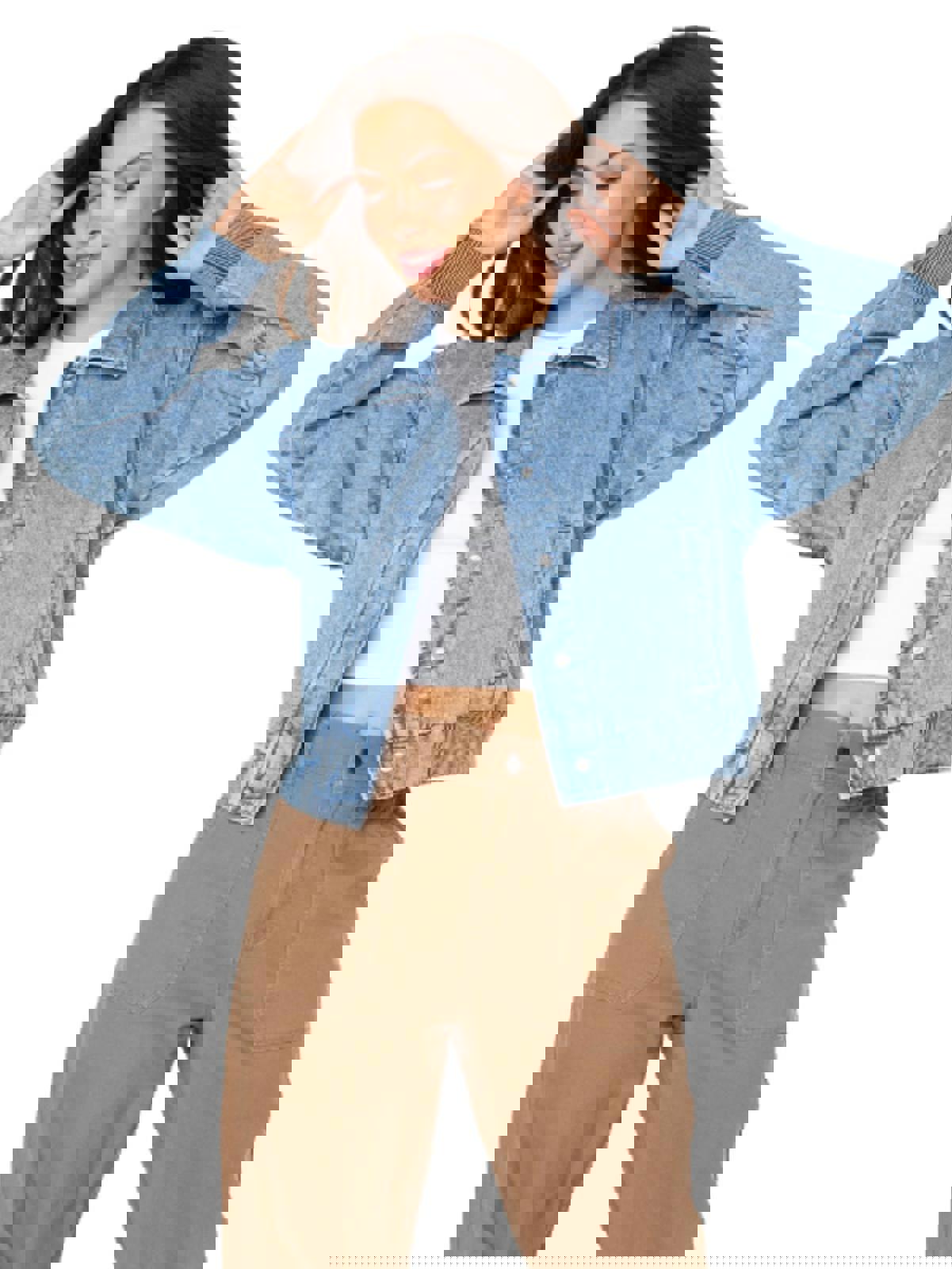 CELEBRITY PINK JUNIORS RIBBED-HEM DENIM BOMBER JACKET Size - S