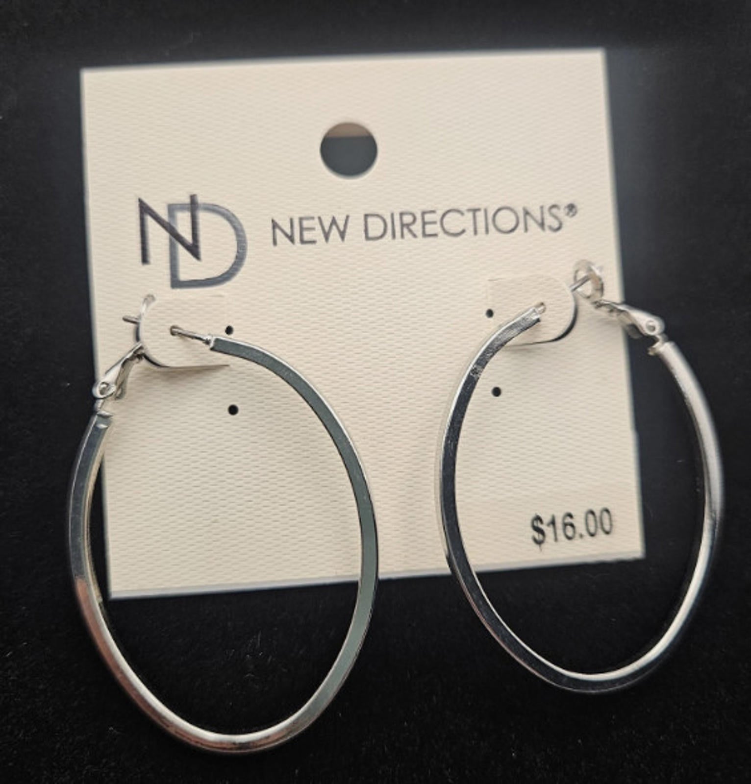 New Directions oval Silver Hoop Earrings - NWT