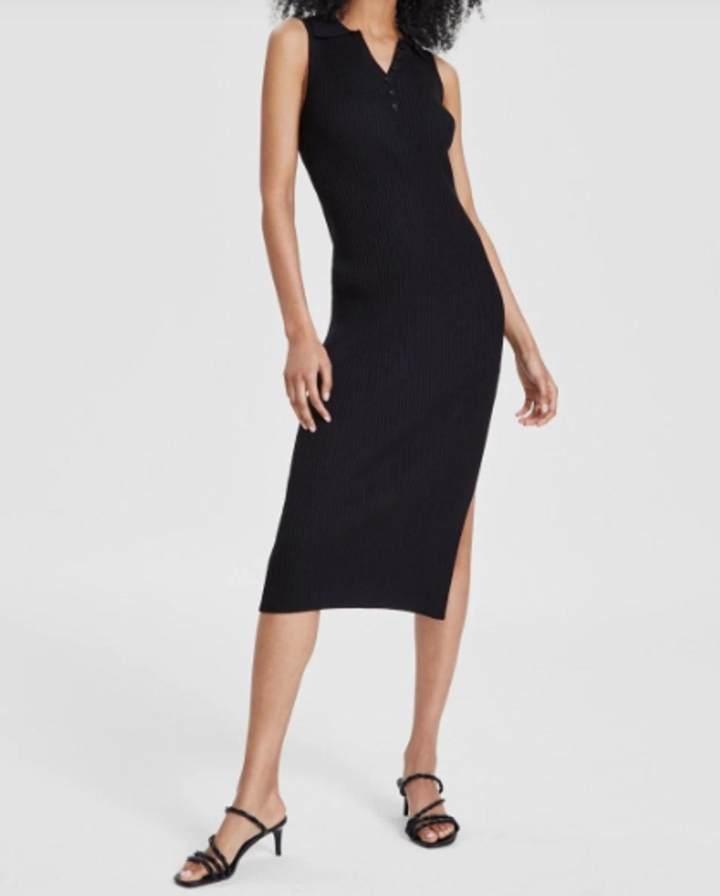 Calvin Klein Women's Sleeveless Ribbed Polo Dress - Size XL - Black