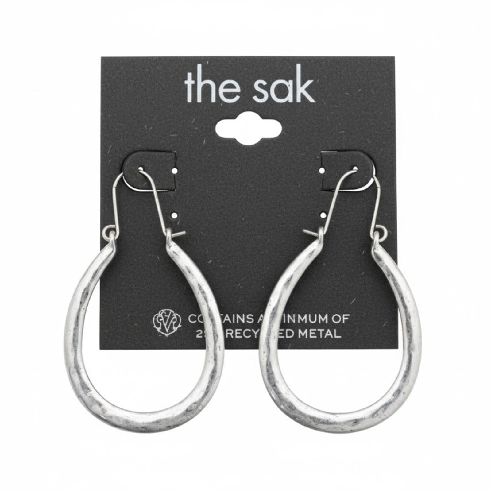 the sak Silver Tone Teardrop Hoop Earrings Minimalist Lightweight Jewelry - NWT