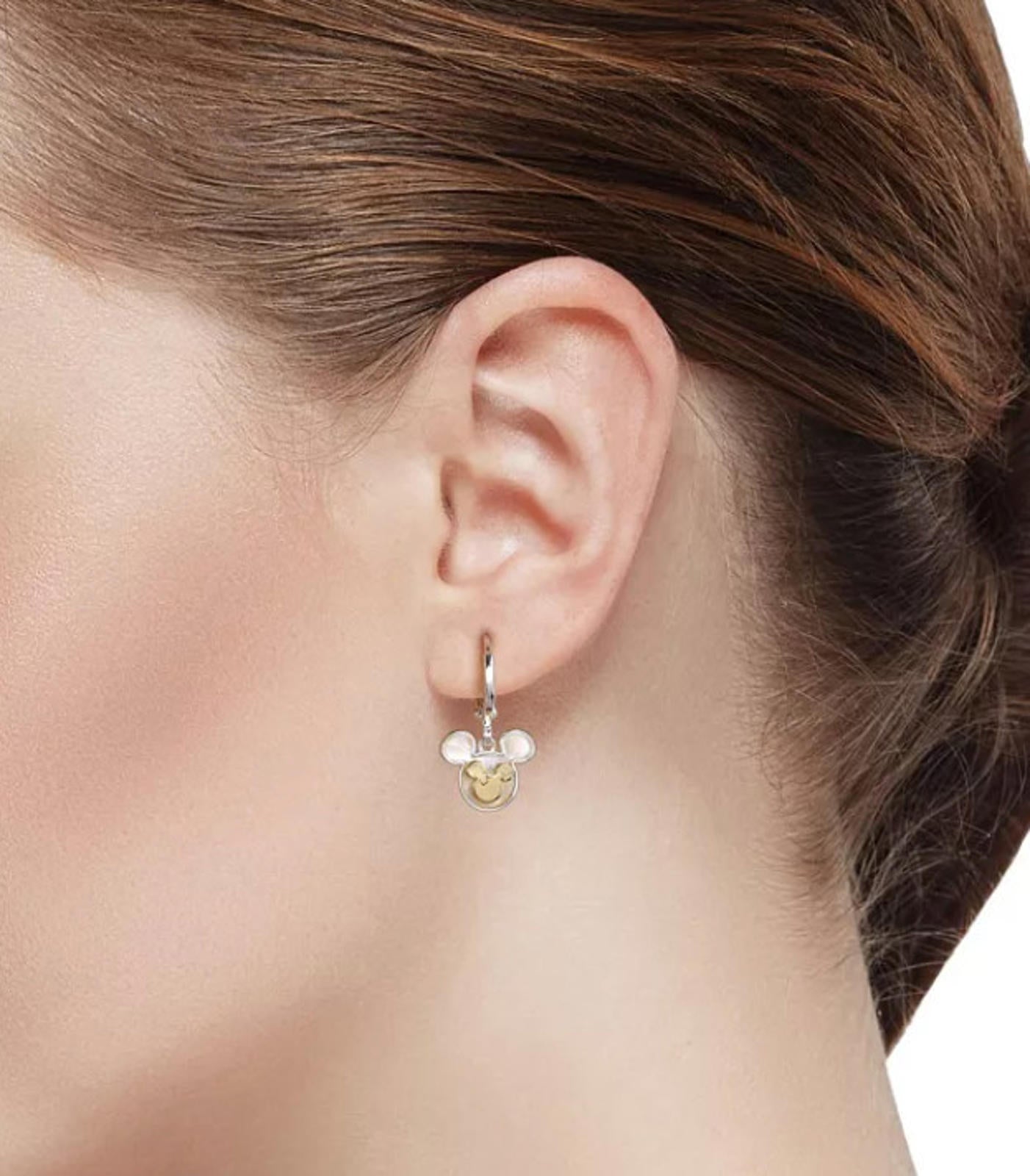 Disney Cubic Zirconia and Mother of Pearl Mickey Mouse Hoop Stud Earring Set