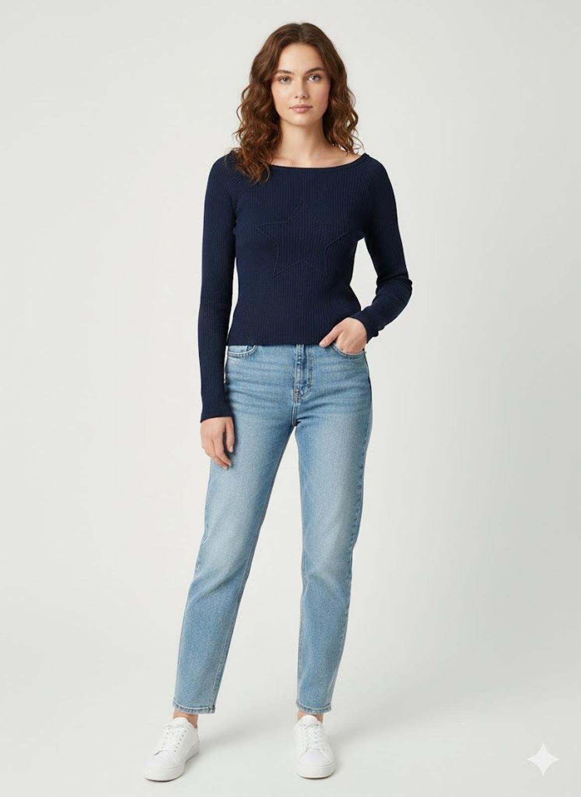 JUST POLLY JUNIORS RIBBED BUTTON-FRONT LONG SLEEVE - BLUE- Size - Small