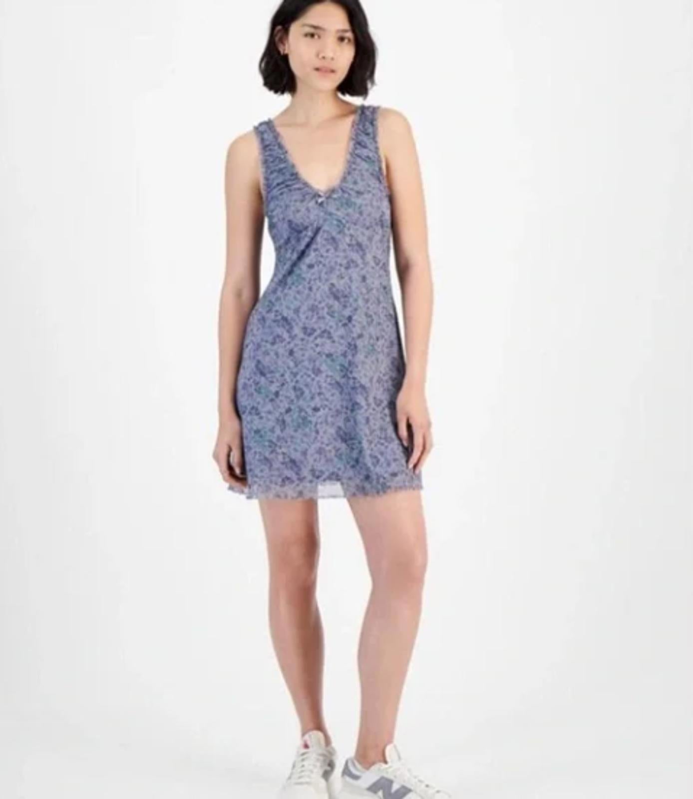 HIPPIE ROSE JUNIORS PRINTED V-NECK SLEEVELESS DRESS - Size - Large