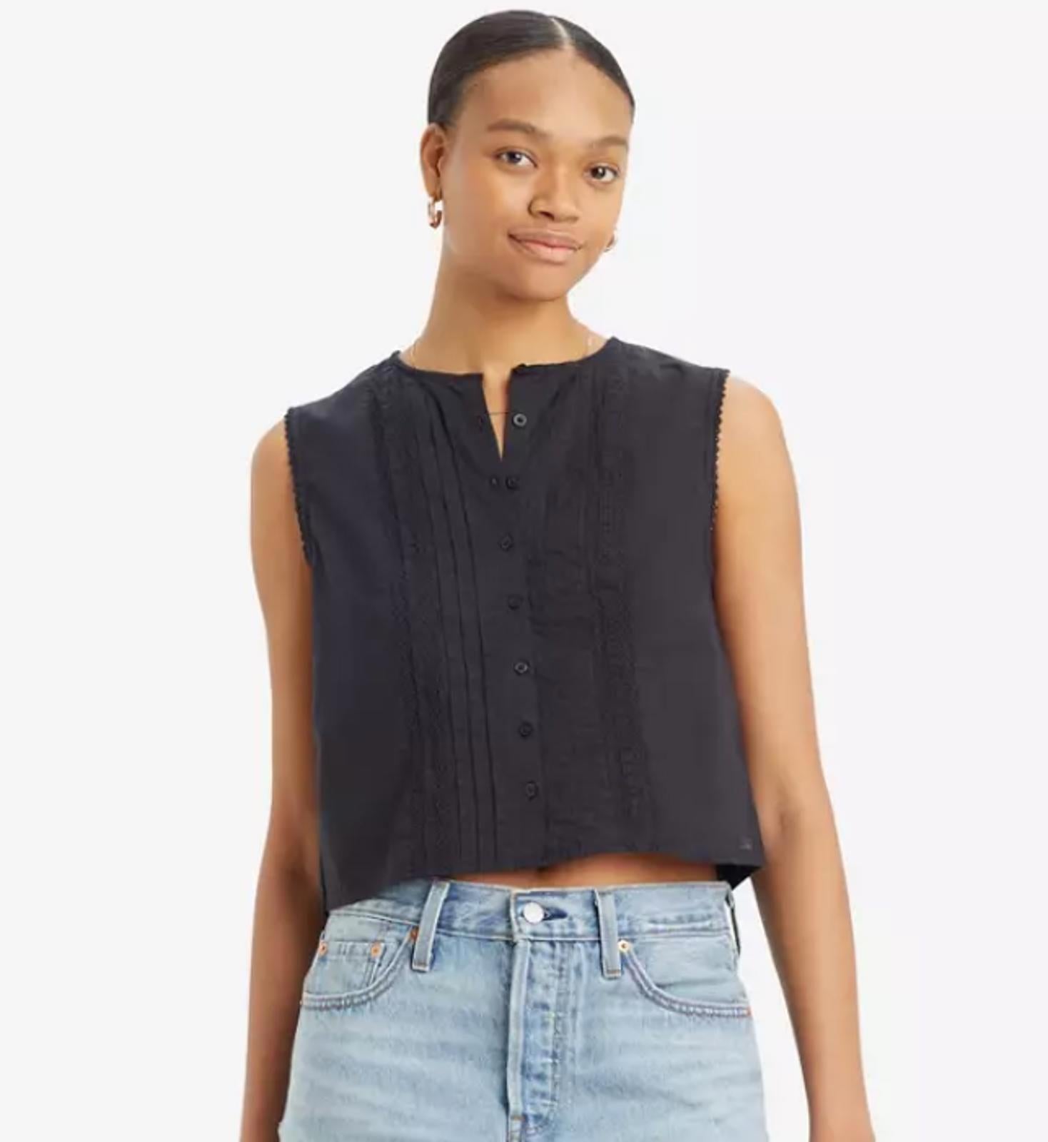 LEVI'S LORELAI COTTON SLEEVELESS Top CAVIAR Size - XL
