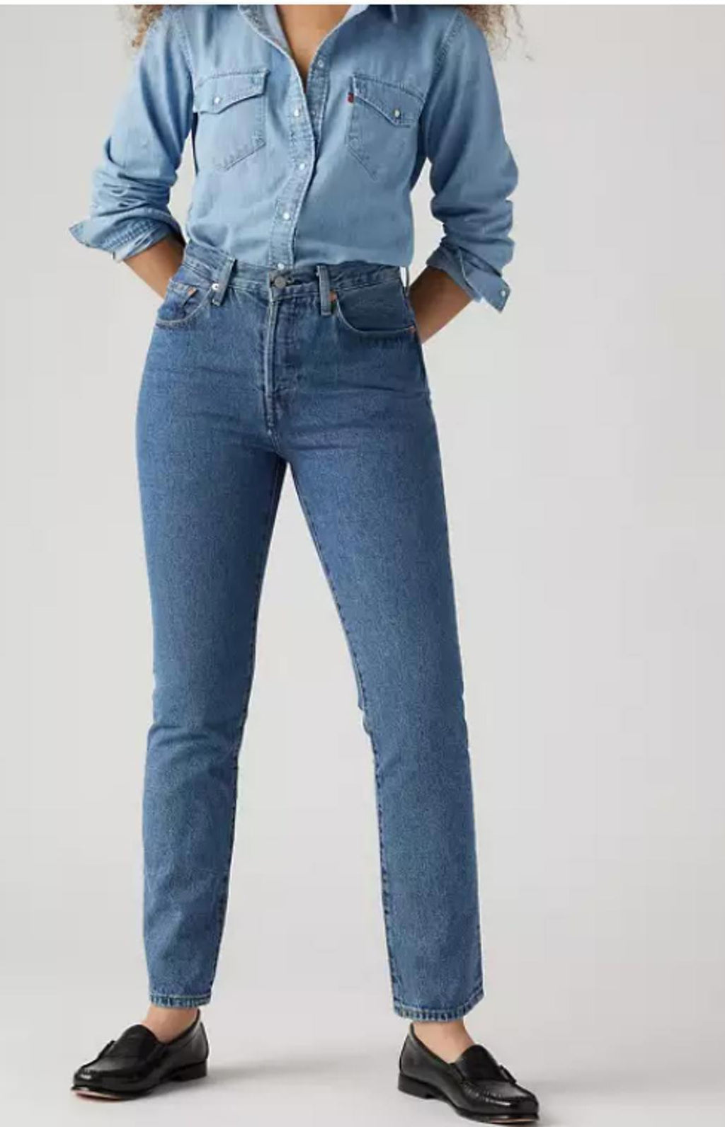 LEVIS WOMENS 501 ORIGINAL-FIT STRAIGHT SHINE THEO - Medium Blue - Size 27"