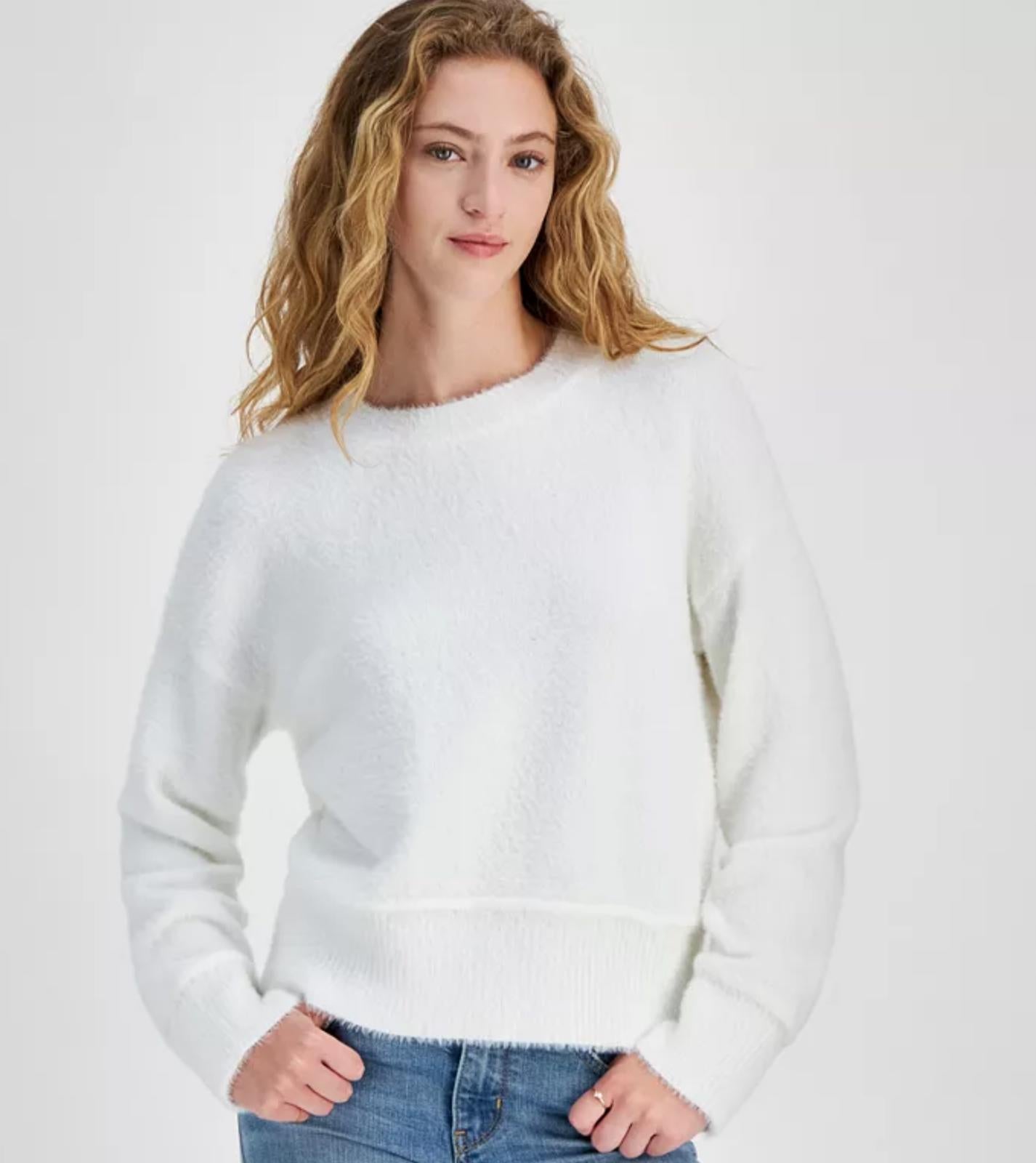 HIPPIE ROSE JUNIORS TEXTURED DROP-SHOULDE BRIGHT WHITE XL