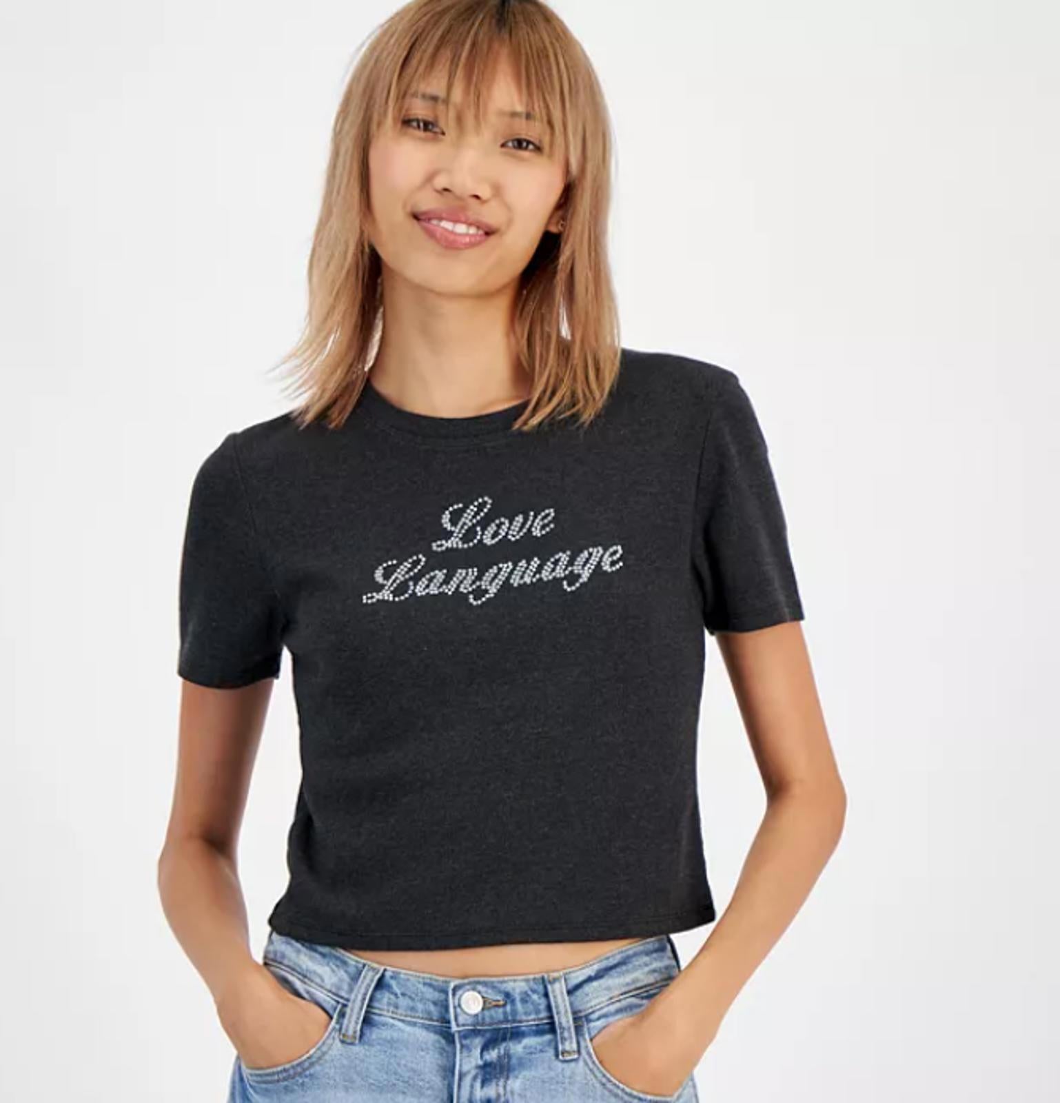 GRAYSON THREADS, THE LABEL JUNIORS LOVE LANGUAGE BABY T- BLACK Size - Small