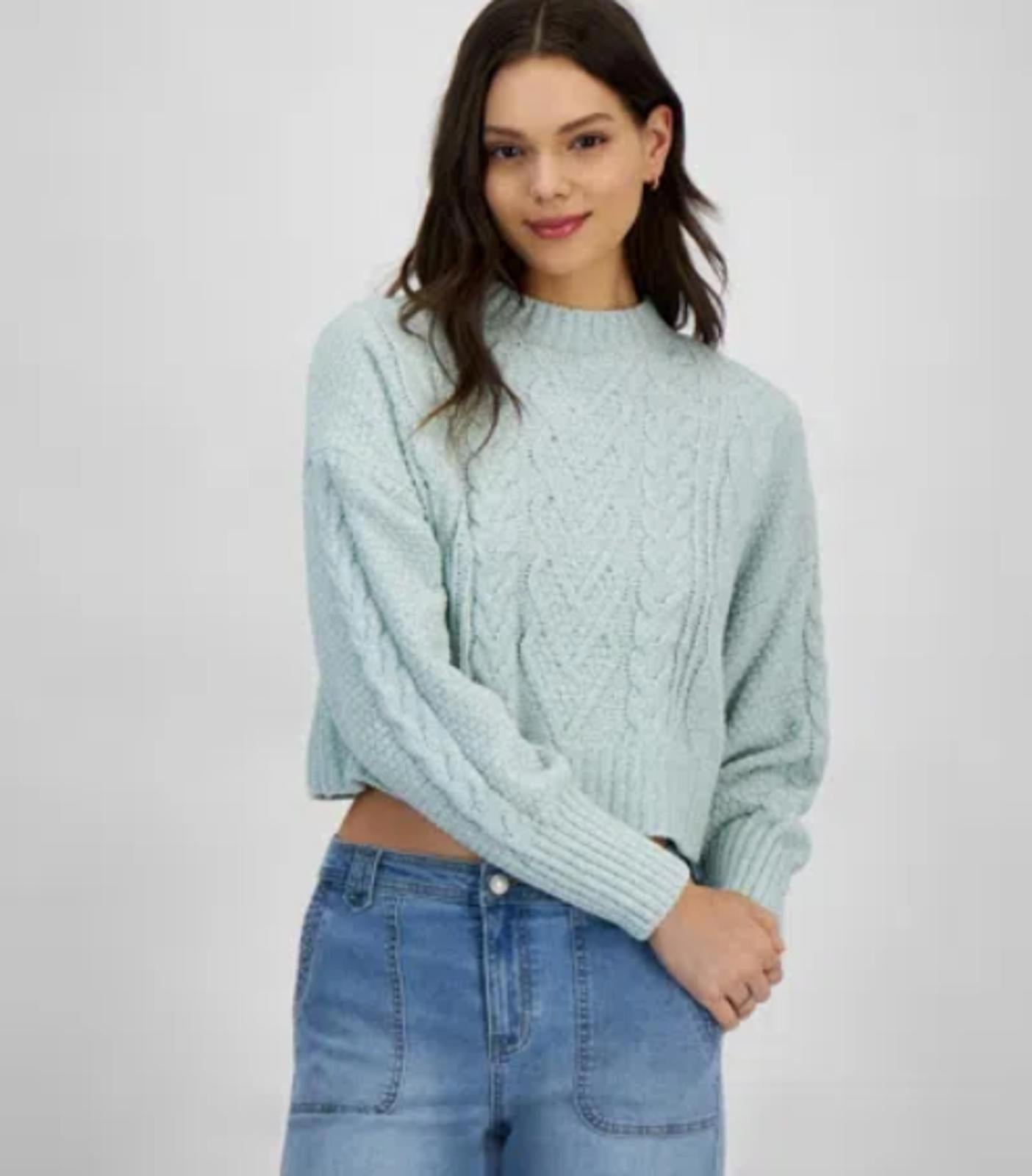 HIPPIE ROSE JUNIORS HEART CHEN CABLE-KNIT SWEATER IRISH GREEN - Size - Medium