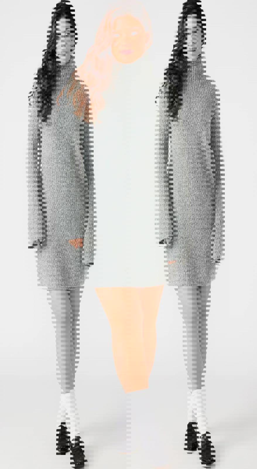 STEVE MADDEN WOMENS ABBIE TURTLENECK SWEATER DRESS HEATHER GREY - Size Small