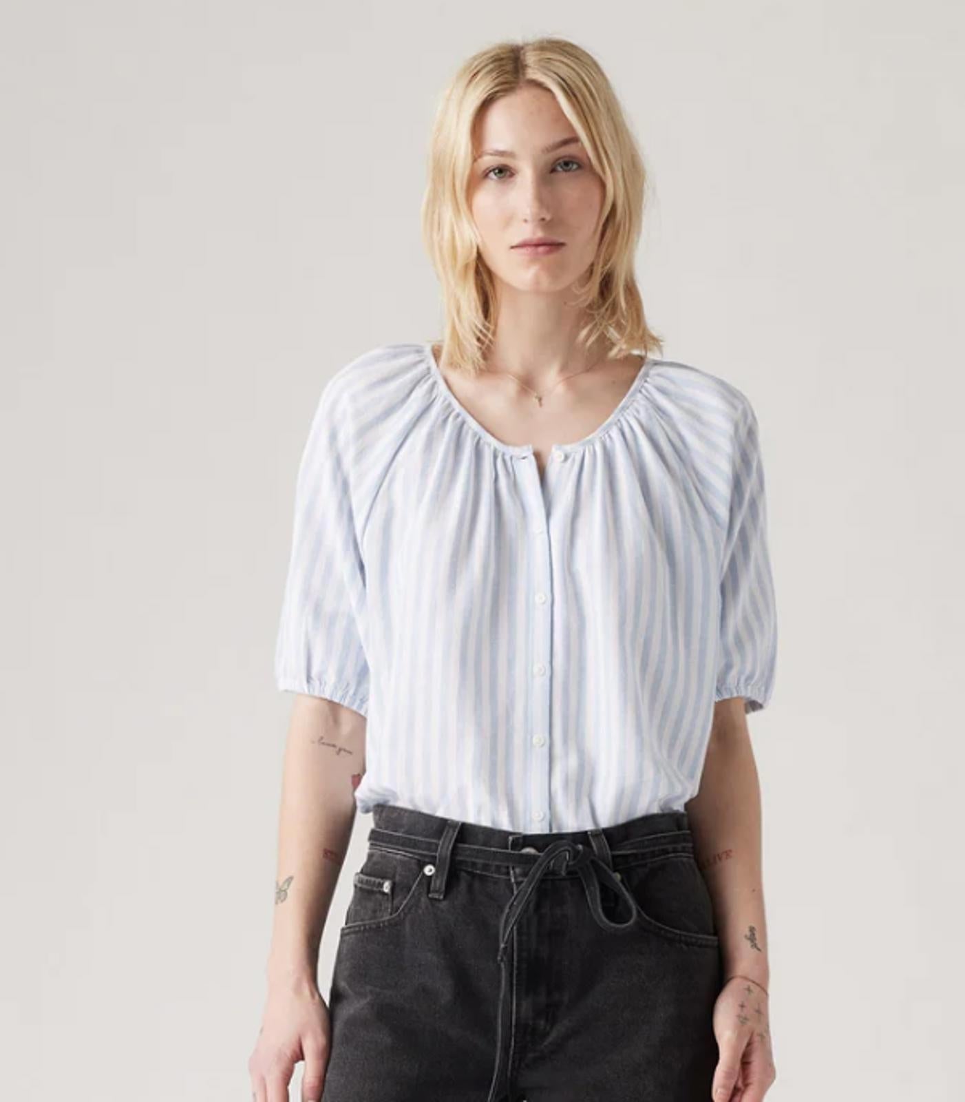 LEVIS WOMENS LEANNE BUTTON-FRONT PU ILYA STRIPE - Size Medium