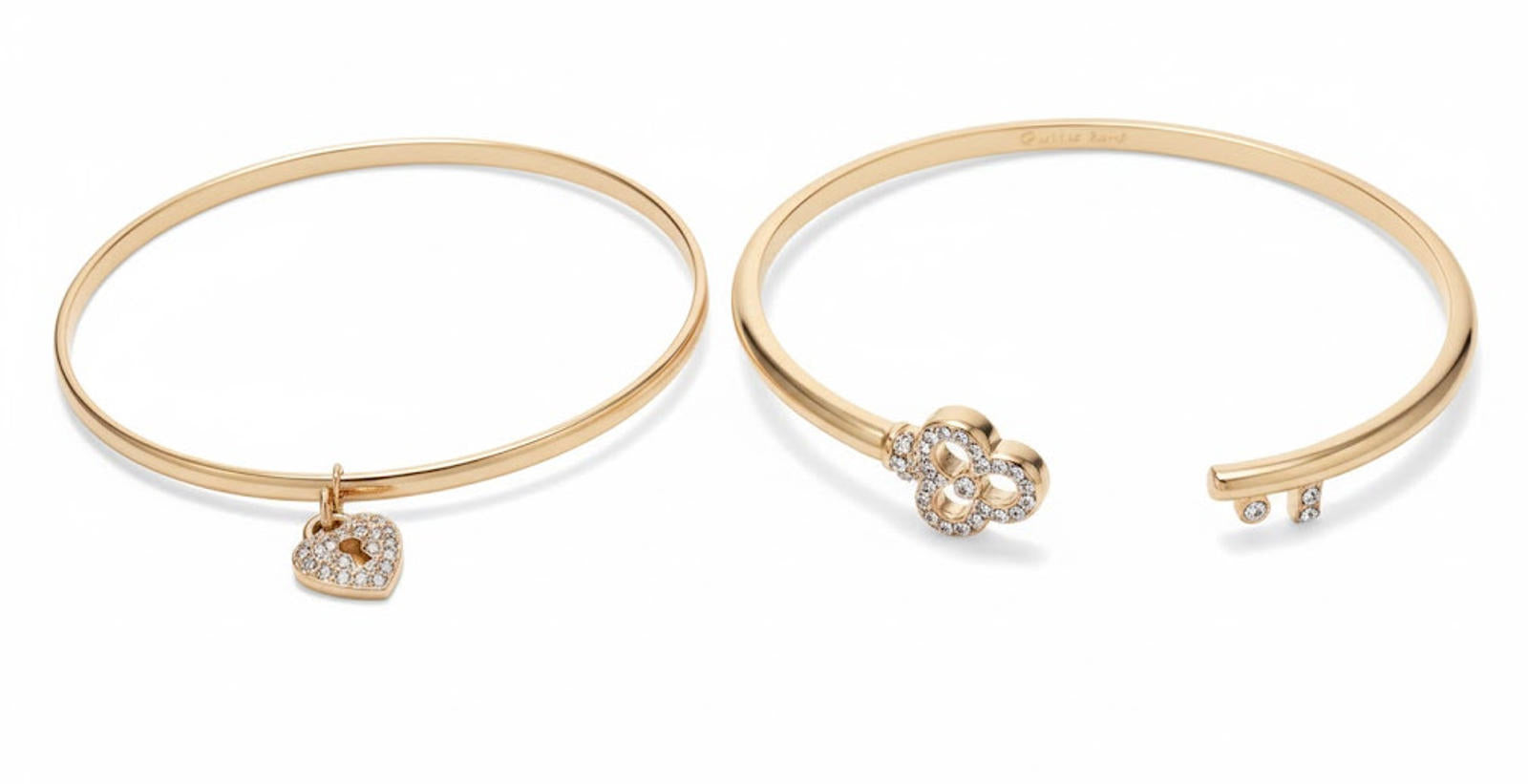 Anne Klein Bracelet Set- Gold Bangles with Crystal Heart and Charms