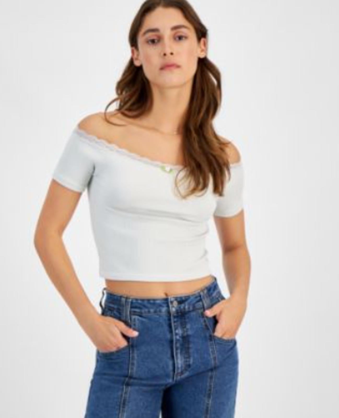 PLANET HEART JUNIORS OFF-THE-SHOULDER LONG GLACIER GREY Size - S