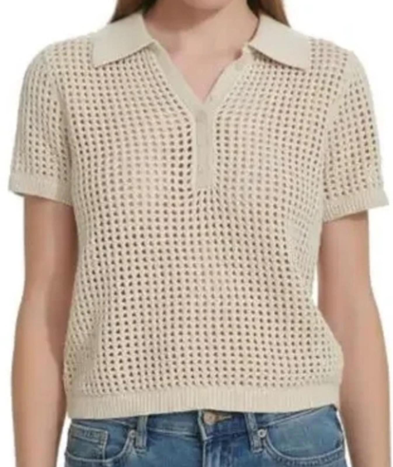 CALVIN KLEIN JEANS WOMENS OPEN-STITCH SHORT-SLEEVE SWEATER- Size M