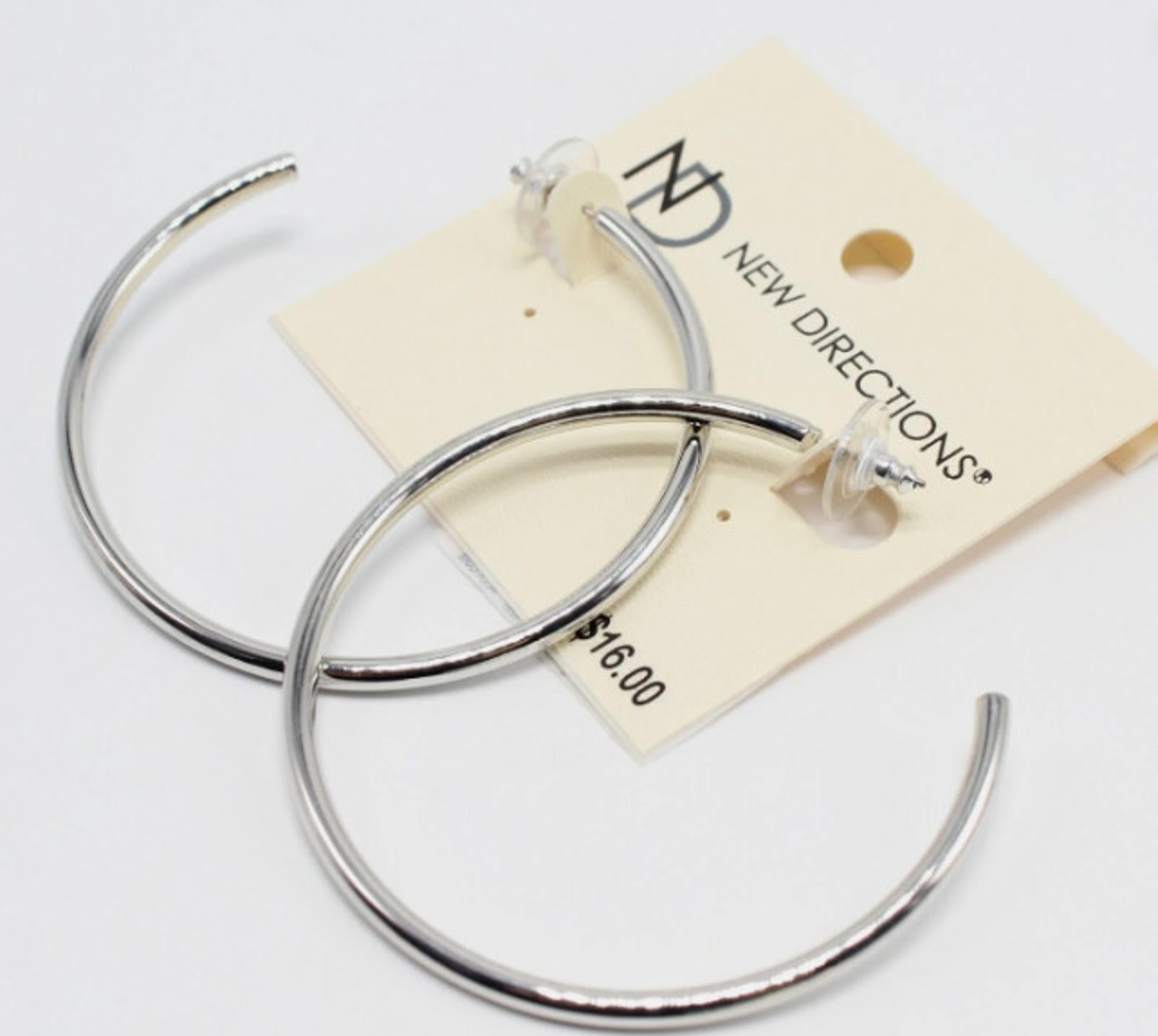 New Directsions Silver Open Hoop Earrings  Large 2.25" Diameter - NWT