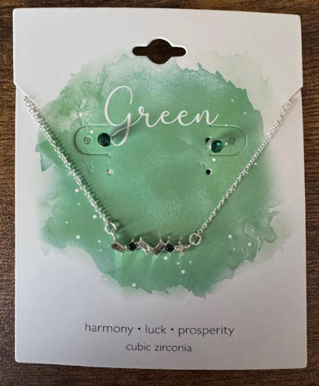 Green Harmony Luck Properity Cubic Zirconia Green Necklace and Earrings Set NWT