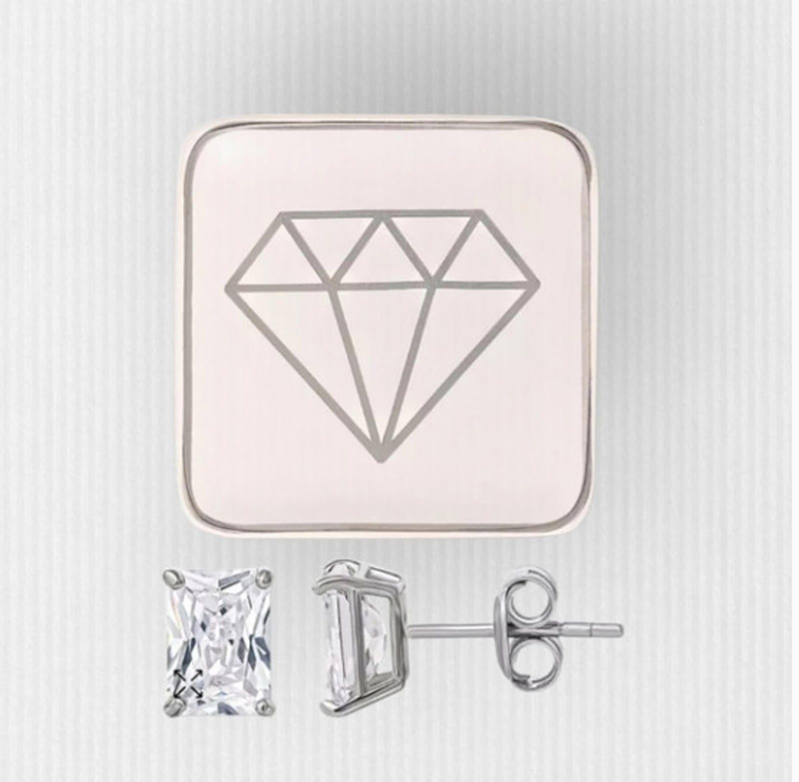 Giani Bernini Cubic Zirconia Solitaire Stud Earrings & Ceramic Trinket Dish