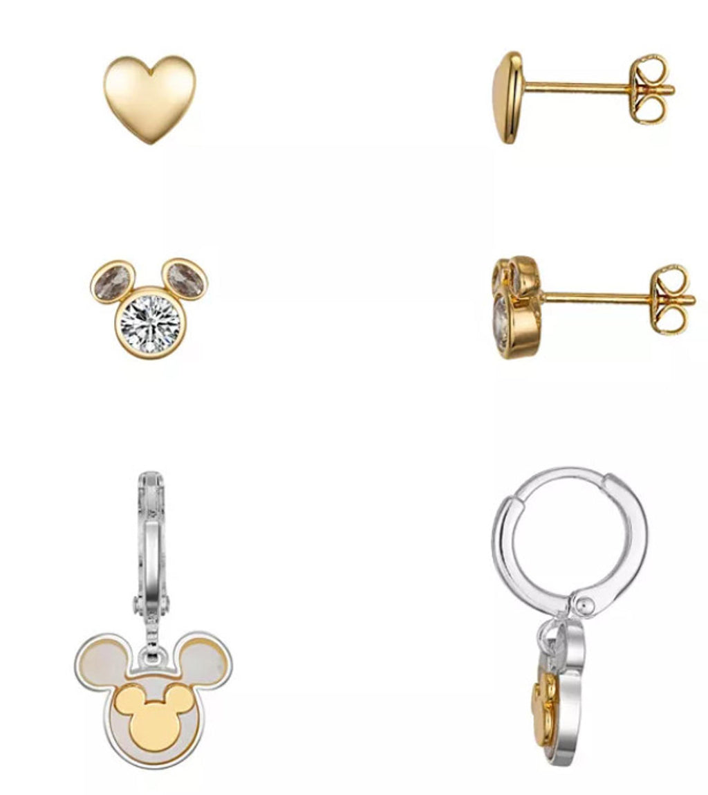 Disney Cubic Zirconia and Mother of Pearl Mickey Mouse Hoop Stud Earring Set