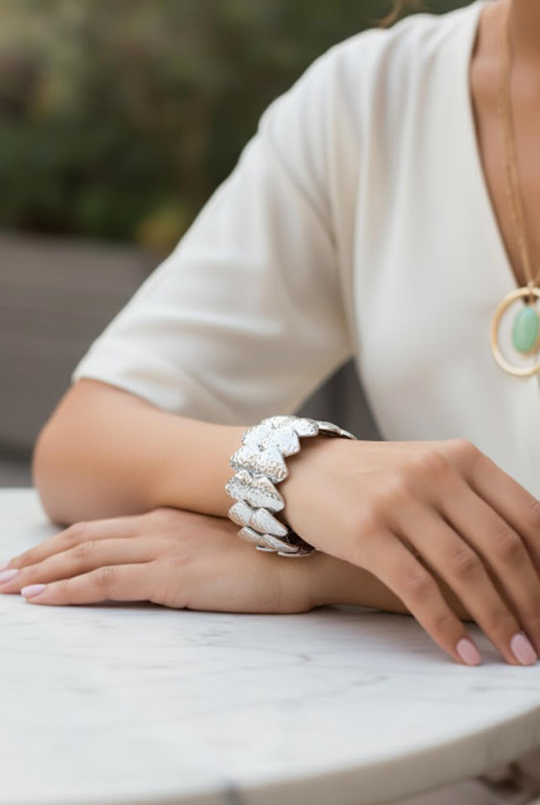 New Directions Hammered Double Strand Stretch Bracelet Silver Tone - NWT