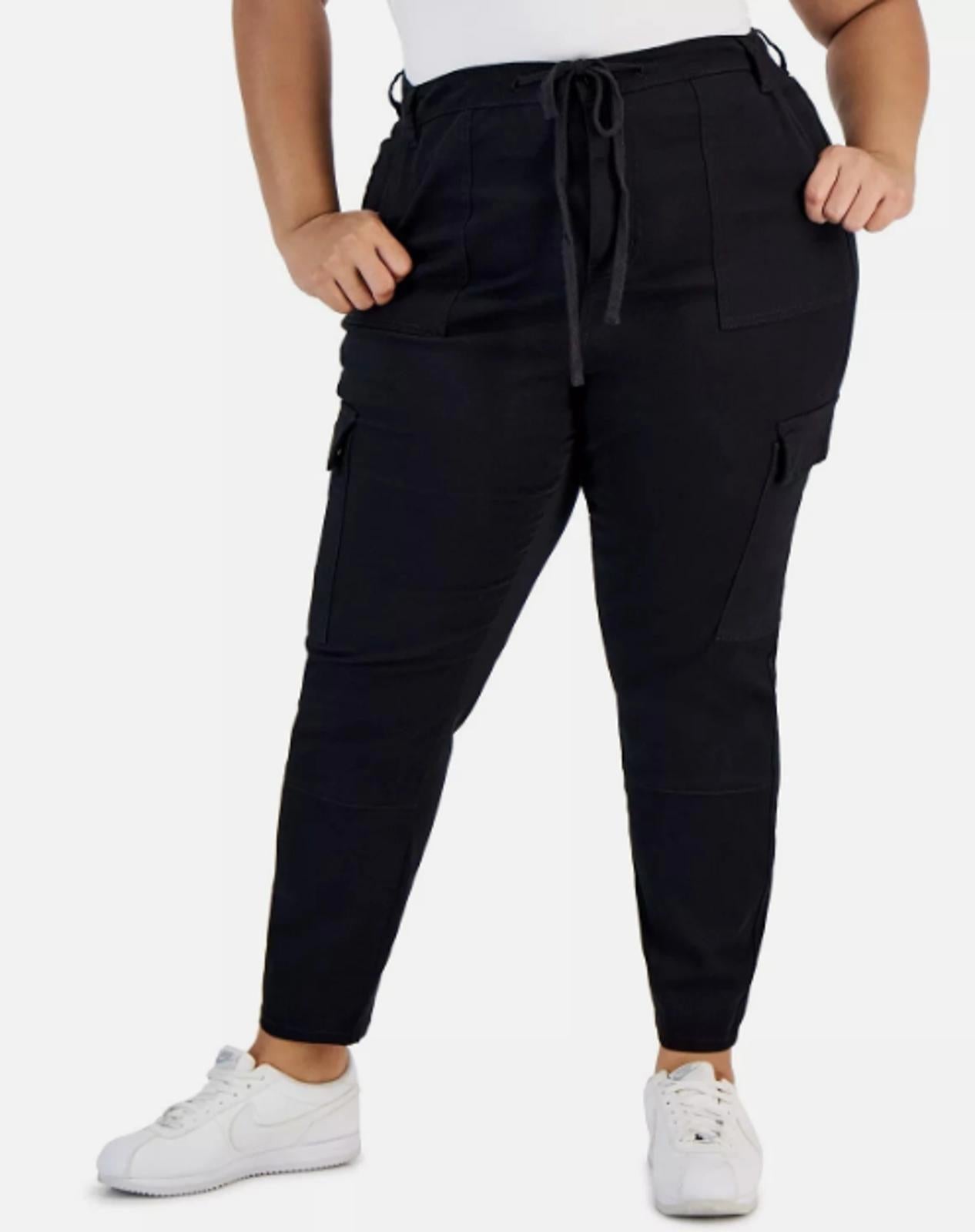 CELEBRITY PINK PLUS SIZE SKINNY-LEG DRAWSTRIN MOONLIGHT PANTS Size 22W - Black