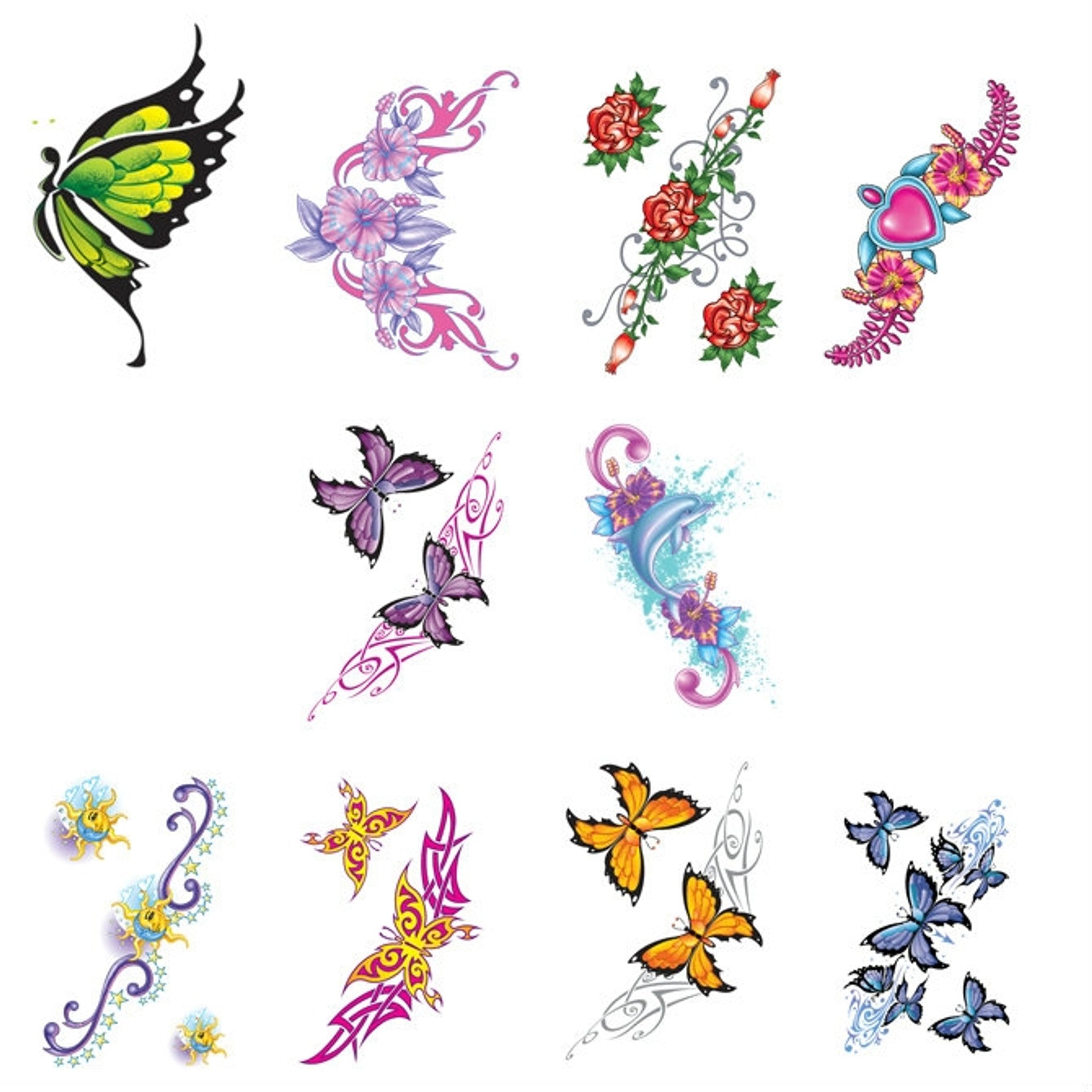 Butterflies & Blooms Temporary Tattoo Collection (300pcs)